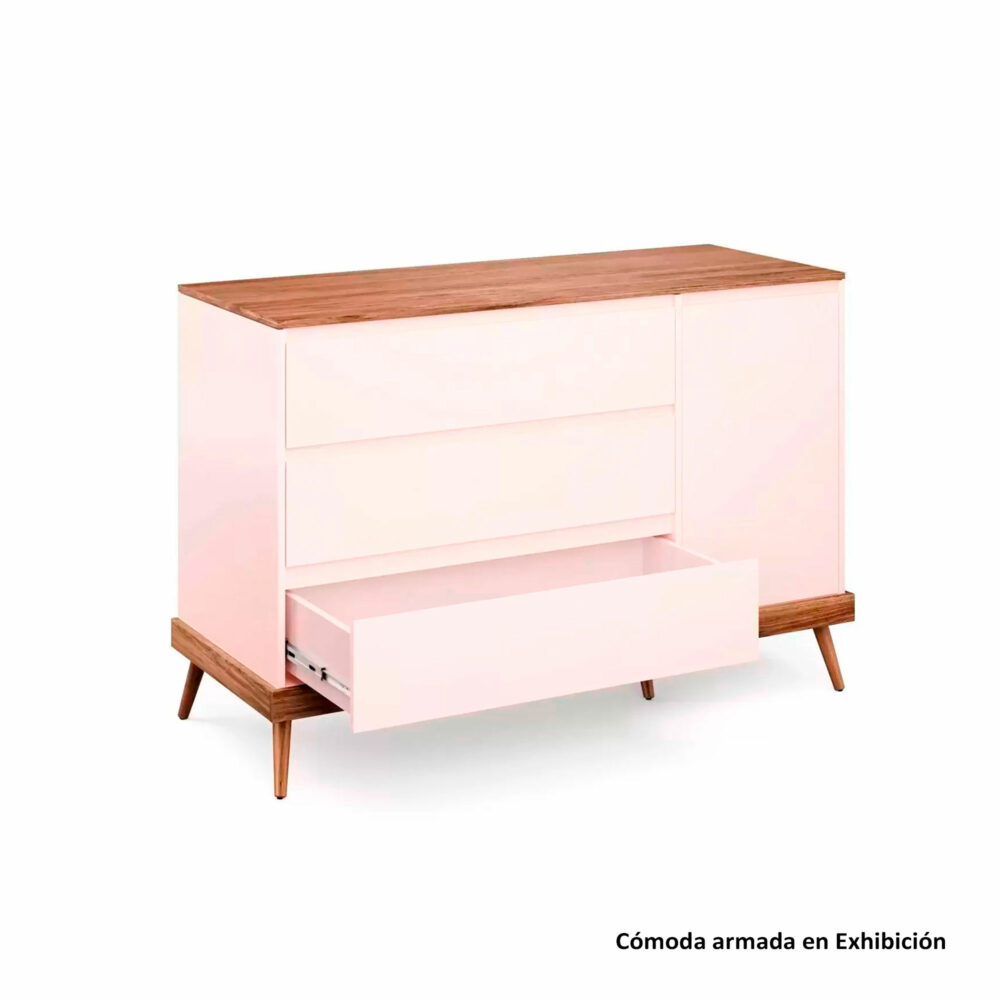 CÓMODA ROSADA 3 CAJONES Y 1 PUERTA MODELO NINAR 136 X 86 X 54 CM DIVICAR