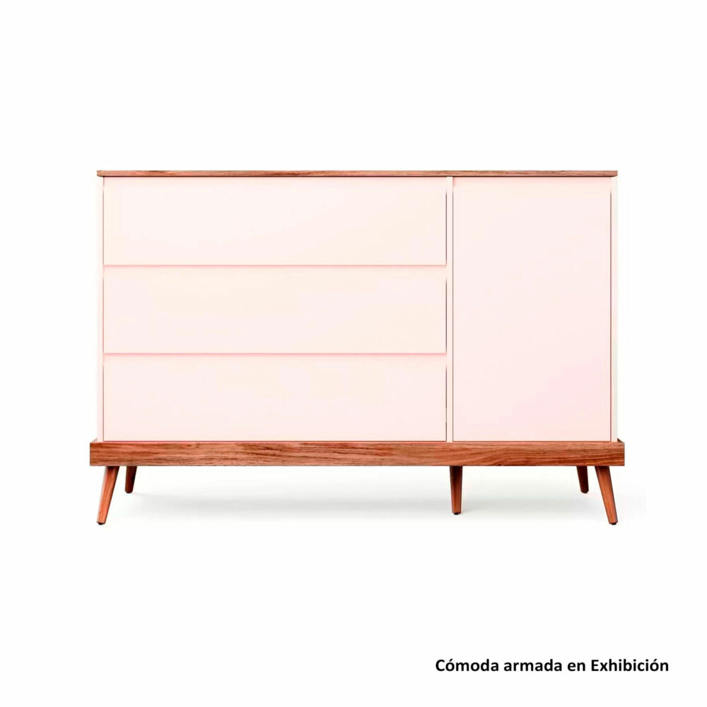 CÓMODA ROSADA 3 CAJONES Y 1 PUERTA MODELO NINAR 136 X 86 X 54 CM DIVICAR