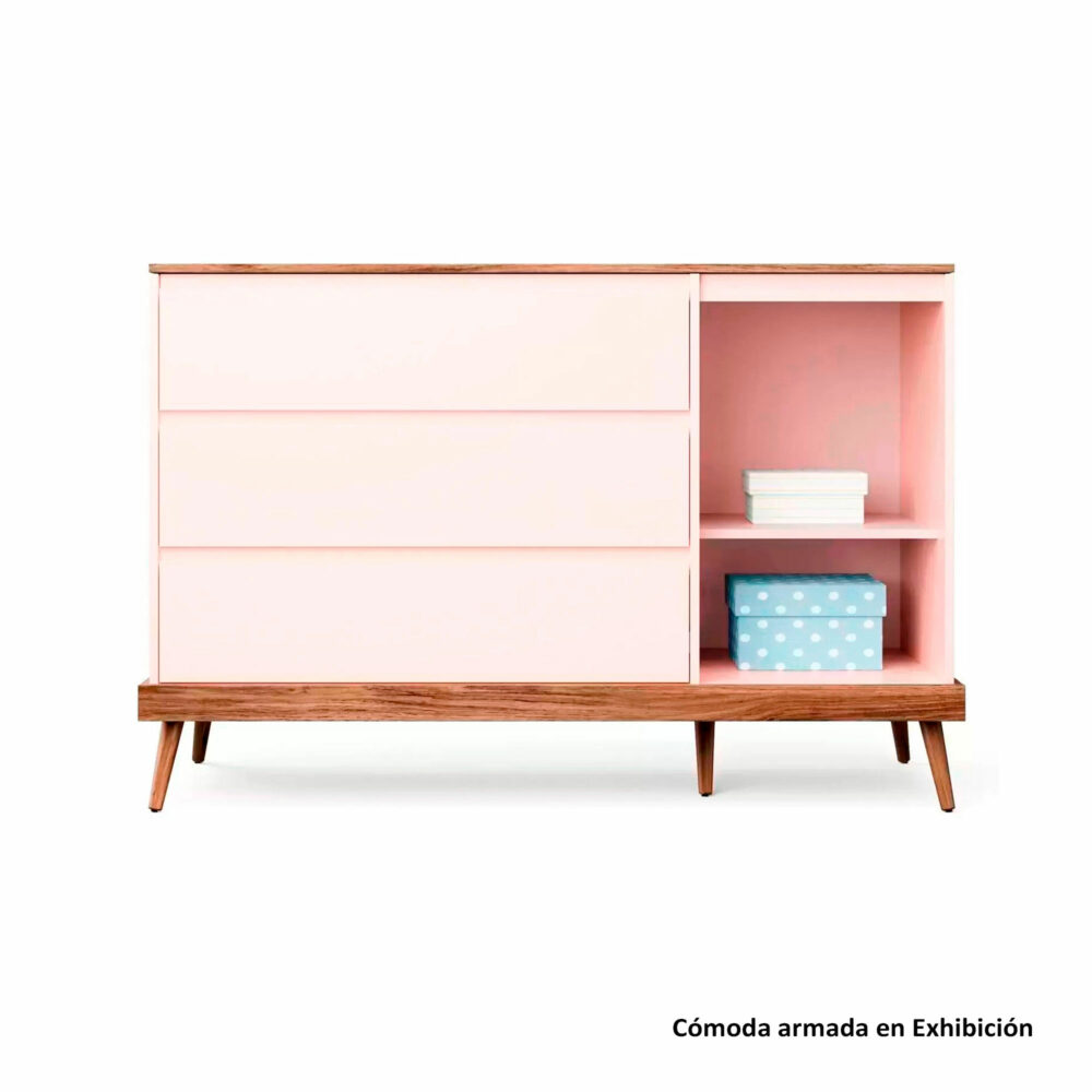 CÓMODA ROSADA 3 CAJONES Y 1 PUERTA MODELO NINAR 136 X 86 X 54 CM DIVICAR