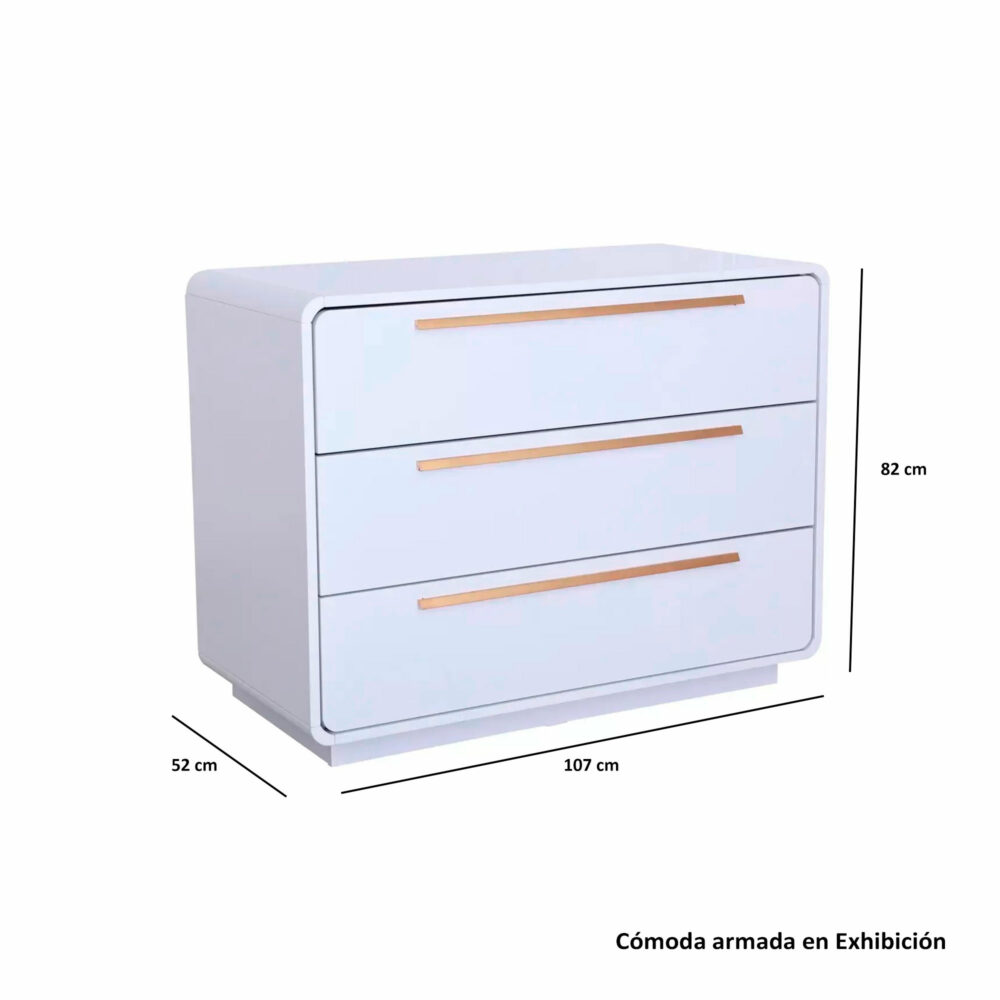 CÓMODA 3 CAJONES COLOR BLANCO MODELO WAVE 107 X 82 X 52 CM DIVICAR