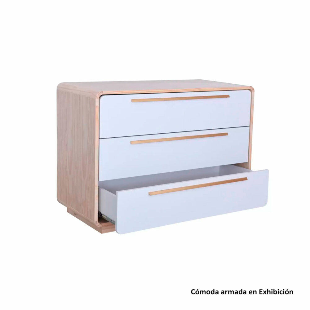 CÓMODA 3 CAJONES COLOR NATURAL CON BLANCO MODELO WAVE 107 X 82 X 52 CM DIVICAR