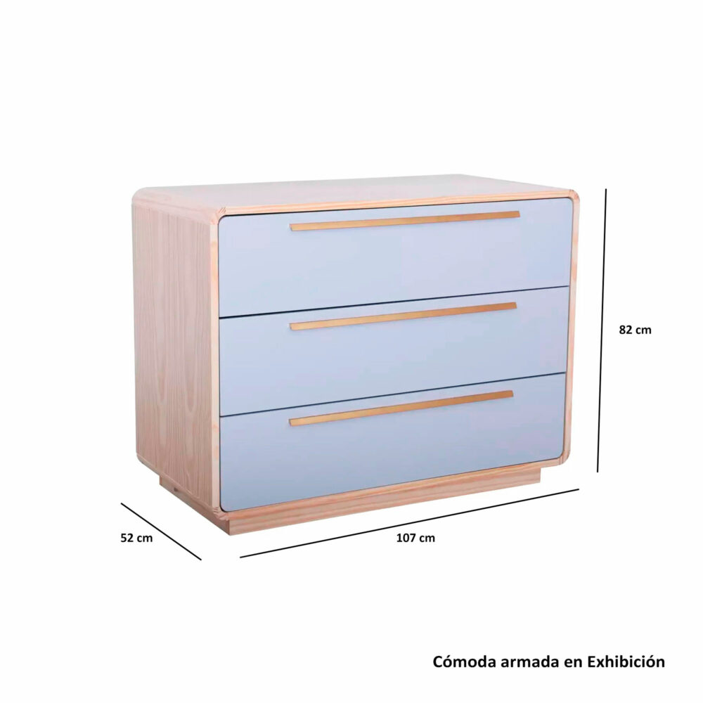 CÓMODA 3 CAJONES COLOR NATURAL CON BLANCO MODELO WAVE 107 X 82 X 52 CM DIVICAR