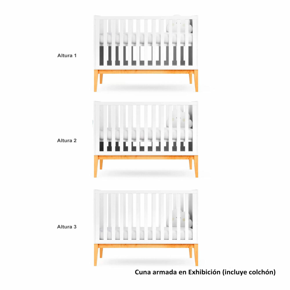 Cuna anti reflujo 2 en 1 Mod. Amor Perfecto de 130 x 70 cm color blanco satinado + 1 colchón - DIVICAR