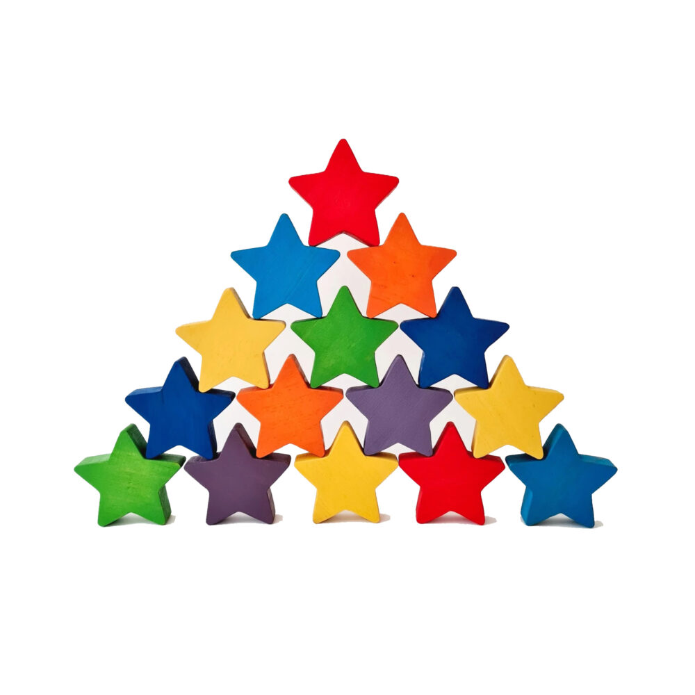 SET DE 15 ESTRELLAS DE MADERA ENCAJABLE COLORES ARCOIRIS EDUPLAY