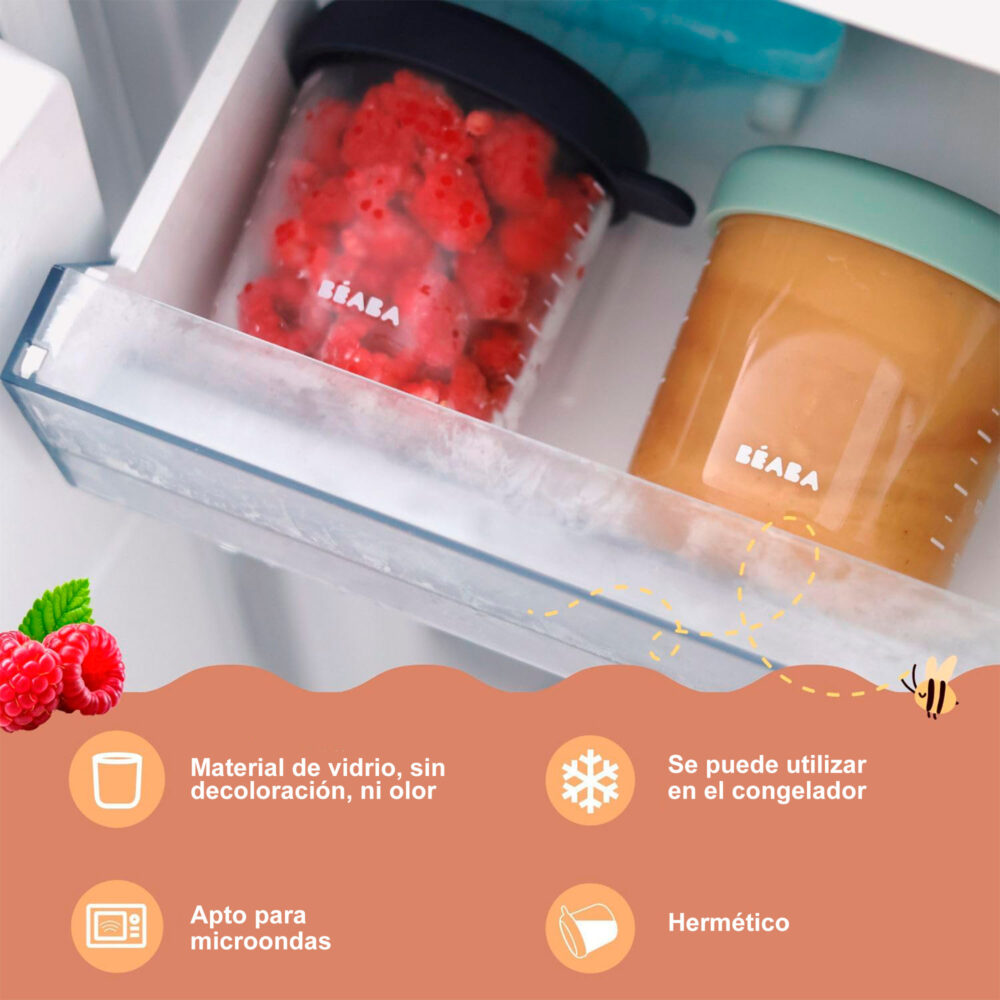 SET DE 2 FRASCOS DE VIDRIO PARA CONSERVAR ALIMENTOS DE 250 ML BEABA