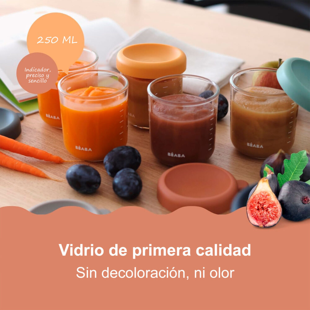 SET DE 2 FRASCOS DE VIDRIO PARA CONSERVAR ALIMENTOS DE 250 ML BEABA