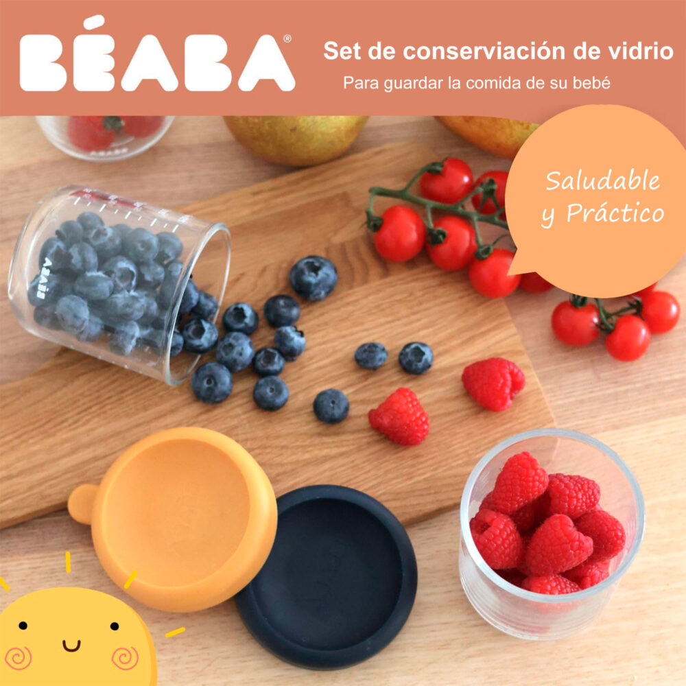 SET DE 2 FRASCOS DE VIDRIO PARA CONSERVAR ALIMENTOS DE 250 ML BEABA