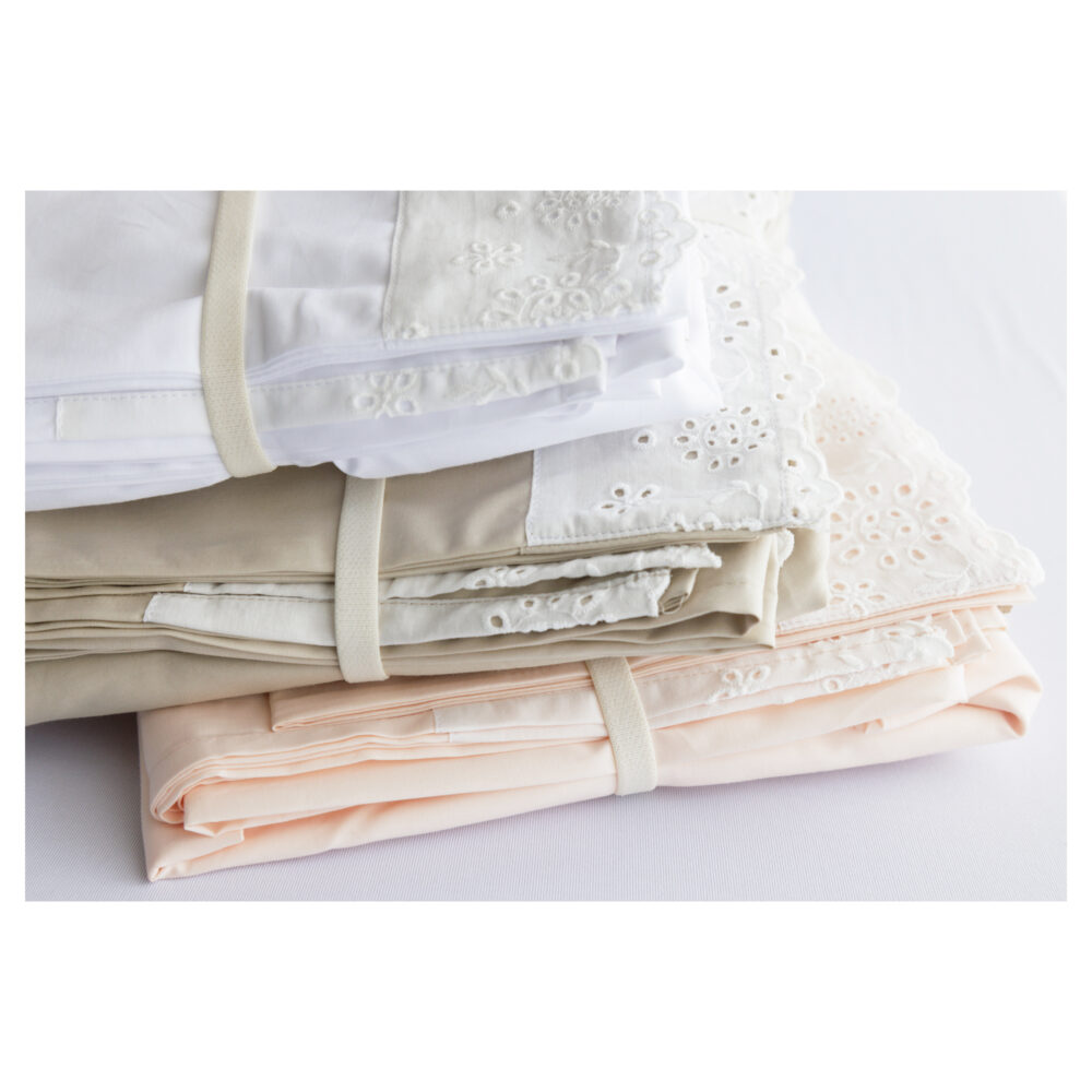 JUEGO DE SÁBANAS CON CENEFA BRODIERE 100% ALGODÓN PIMA COLOR BLANCO LION BLANC