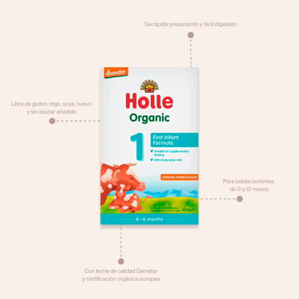 FÓRMULA ORGÁNICA PARA LACTANTES ETAPA 1 CON DHA & ARA DE 0 A 6 MESES 500 GR HOLLE BABY FOOD