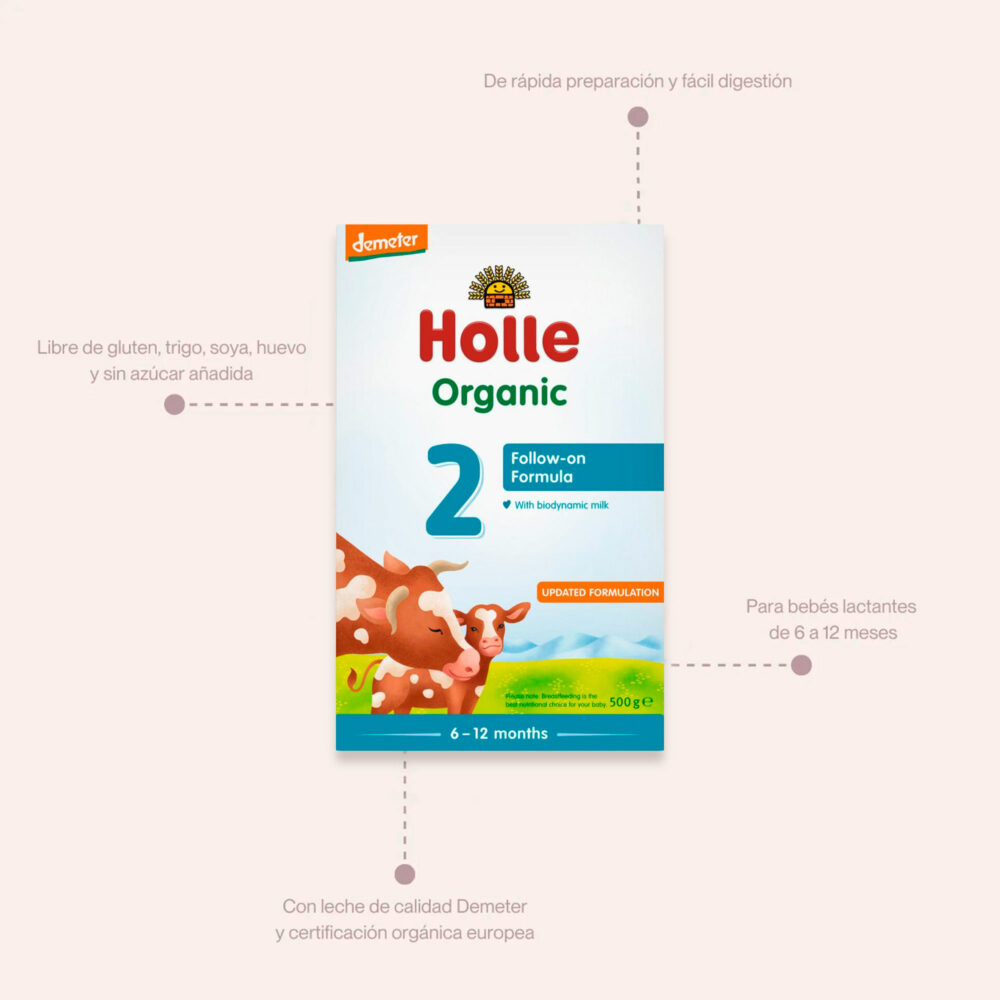 FÓRMULA ORGÁNICA DE CONTINUACIÓN ETAPA 2 CON DHA & ARA DE 6 A 12 MESES HOLLE BABY FOOD