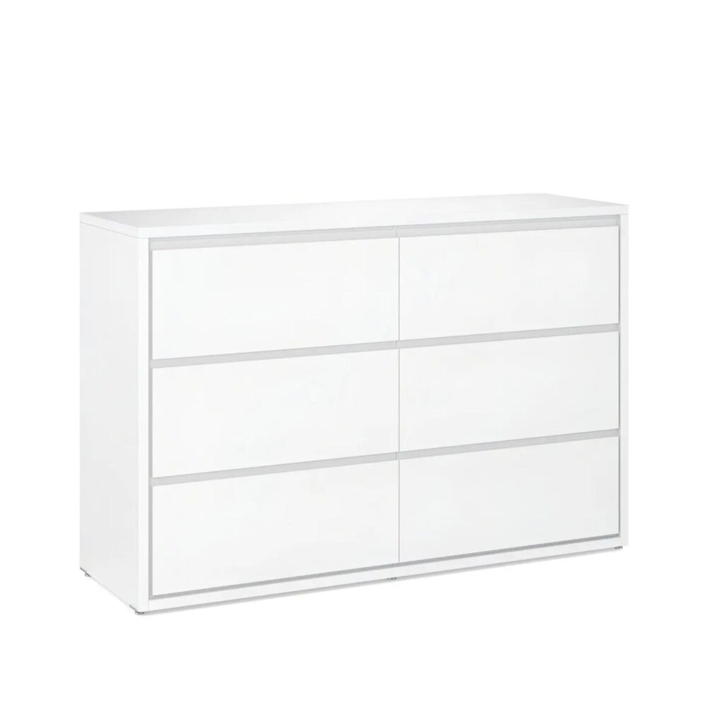 Cómoda de 6 cajones color blanco satinado Mod. Wood de 138 x 90 x 54 cm - DIVICAR