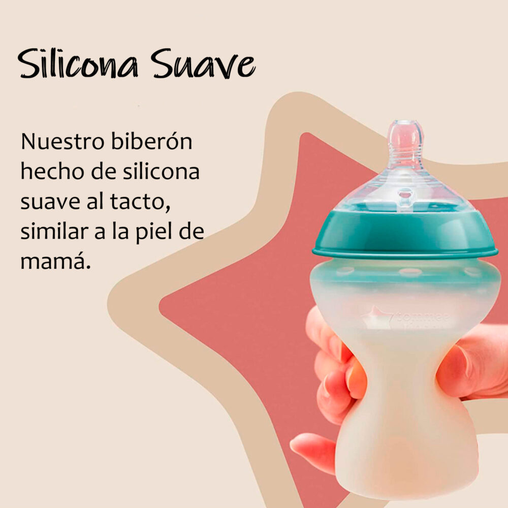 SET DE 2 BIBERONES DE SILICONA ANTICÓLICOS DE 5 ONZAS NATURAL STAR TOMMEE TIPPEE
