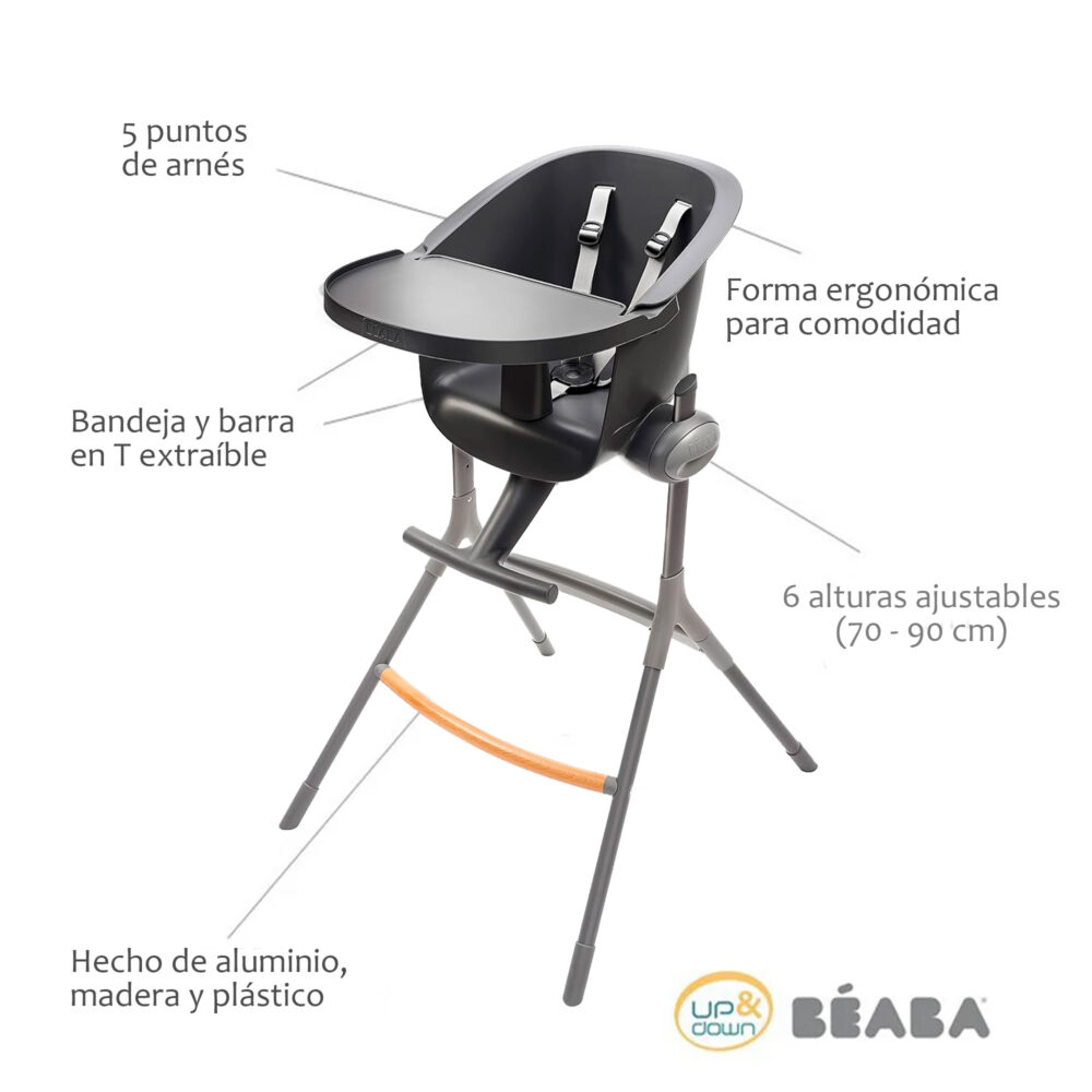 SILLA DE COMER DE 6 MESES A 3 AÑOS MODELO UP&DOWN BEABA - UP AND DOWN DARK GREY