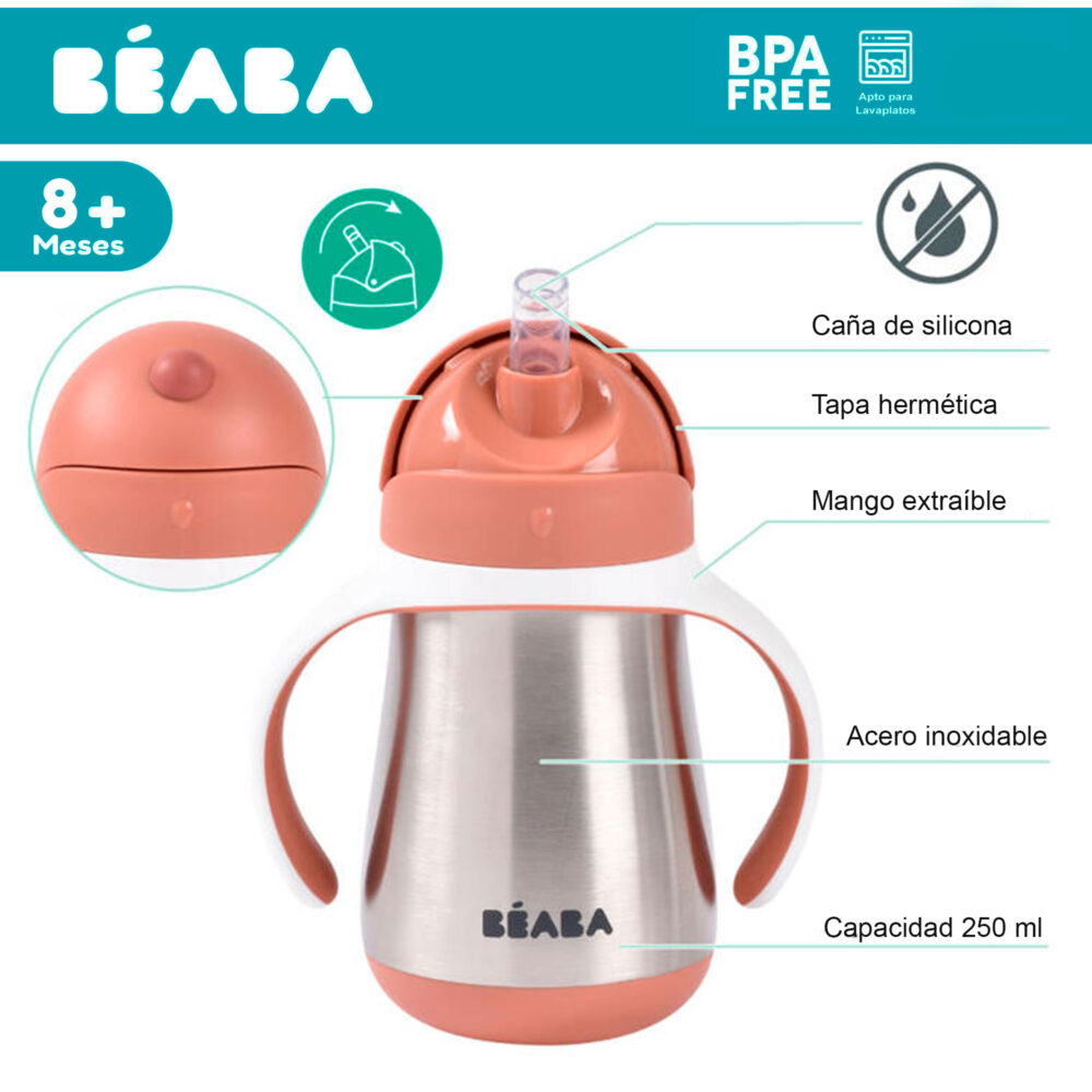 TOMATODO TÉRMICO CON CAÑITA Y ASAS DE 250 ML BEABA