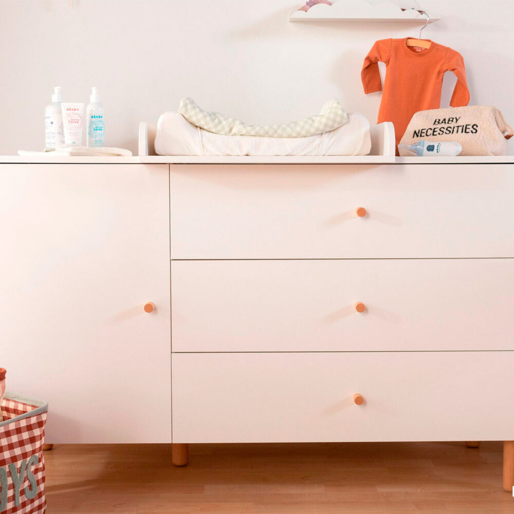 CÓMODA 3 CAJONES + 1 PUERTA + CAMBIADOR WONDER WHITE 130 X 70 CM CHILDHOME