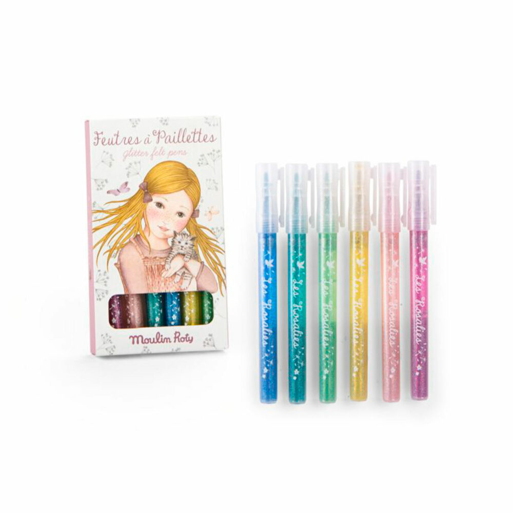 SET DE 6 PLUMONES CON PURPURINA COLECCIÓN LES ROSALIES