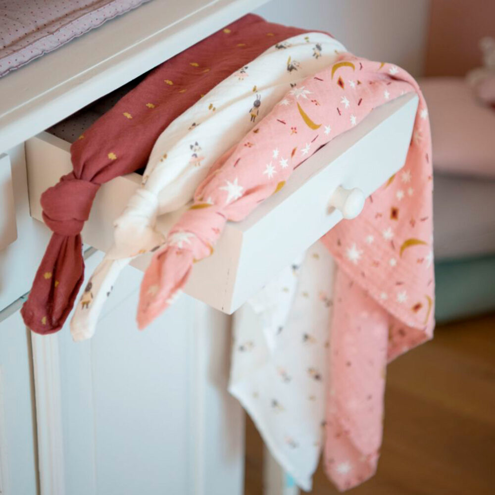SET DE 3 MUSELINAS ESTAMPADO DE 70 X 70 CM COLECCIÓN APRES LA PLUIE