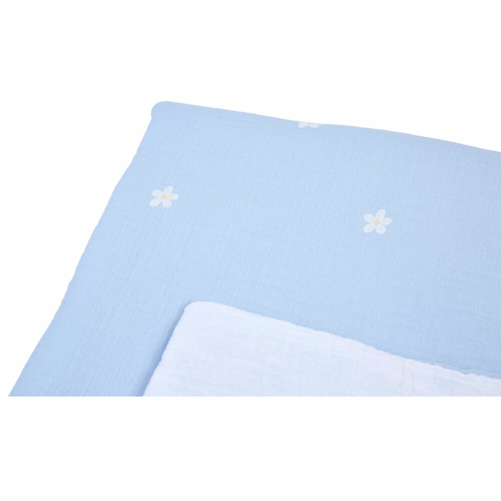 MANTA PARA BEBÉS MUSELINA CON FLORES AZUL 100 X 80 CM CHILDHOME