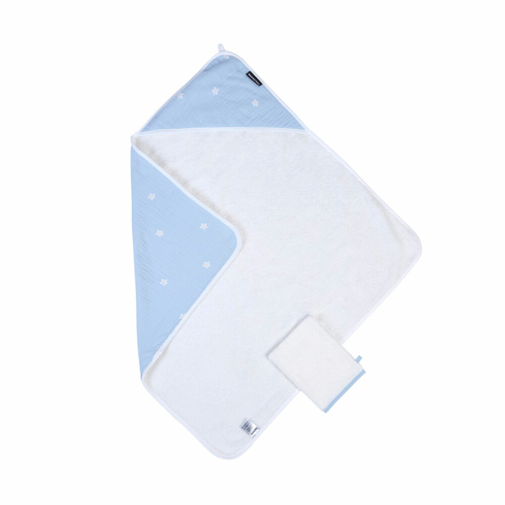 CAPA DE BAÑO PARA BEBÉS MUSELINA DE 80 X 80 CM FLOR AZUL CHILDHOME