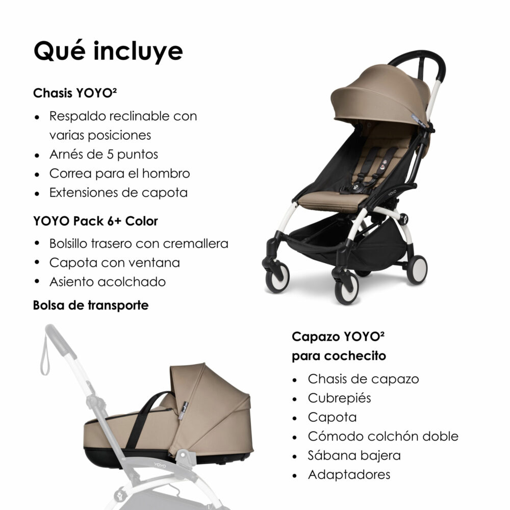 COCHE YOYO² CHASIS BLANCO CON BASSINET Y TEXTIL 2DA ETAPA