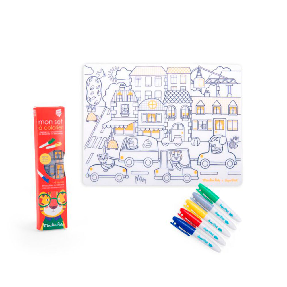 MANTEL INDIVIDUAL DE SILICONA + 5 PLUMONES DE COLORES COLECCIÓN LES POPIPOP