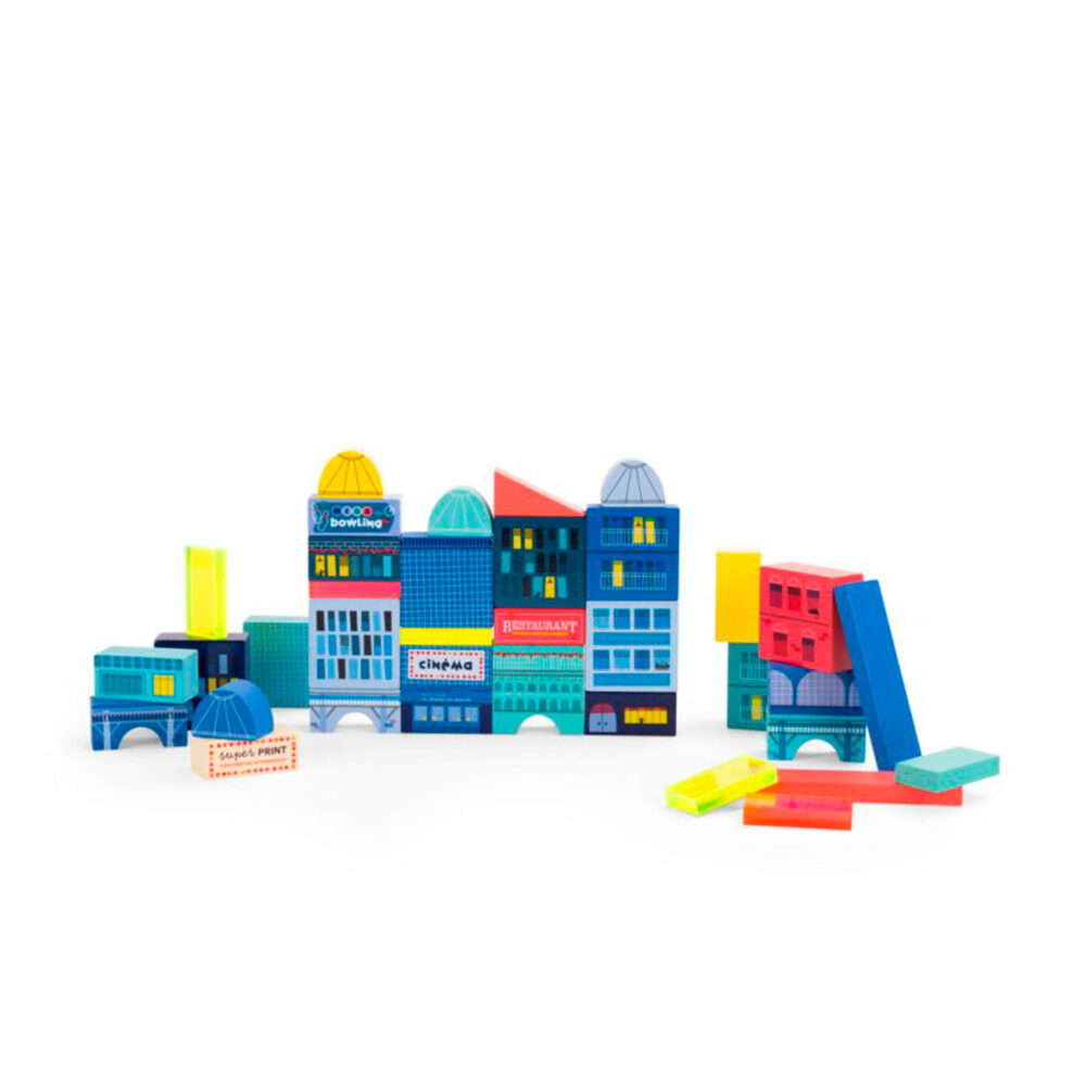 BLOQUES DE MADERA CONSTRUCCIÓN DE CIUDADES 51 PIEZAS COLECCIÓN AVENUE DU MOULIN ROTY