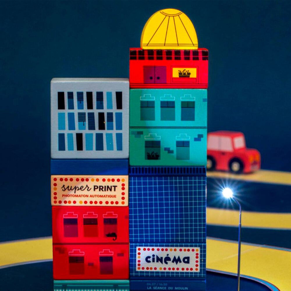 BLOQUES DE MADERA CONSTRUCCIÓN DE CIUDADES 51 PIEZAS COLECCIÓN AVENUE DU MOULIN ROTY