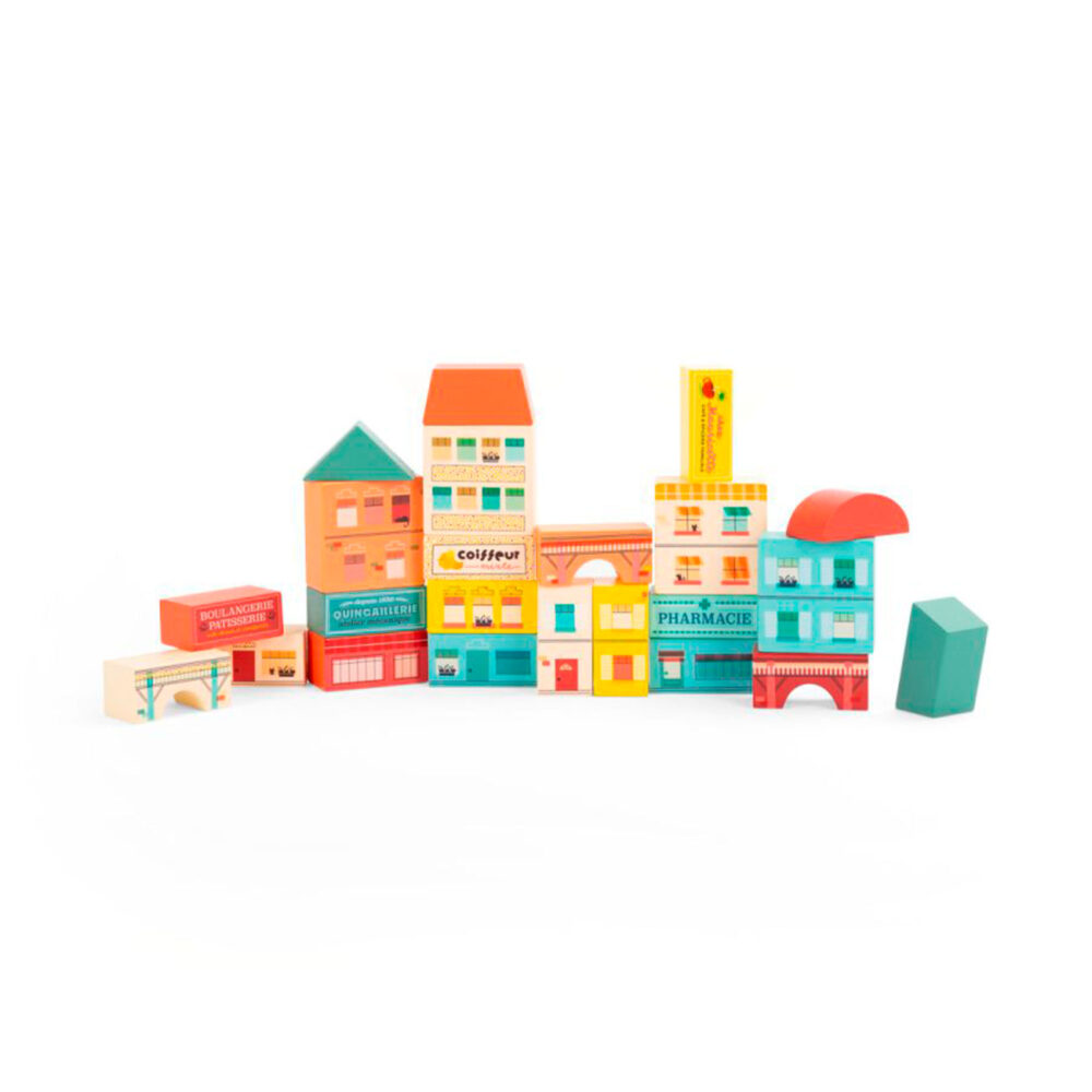 BLOQUES DE MADERA CONSTRUCCIÓN DE PUEBLO 34 PIEZAS COLECCIÓN AVENUE DU MOULIN ROTY