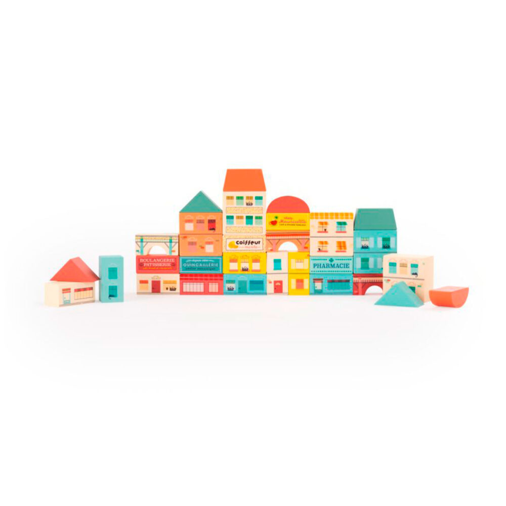 BLOQUES DE MADERA CONSTRUCCIÓN DE PUEBLO 34 PIEZAS COLECCIÓN AVENUE DU MOULIN ROTY