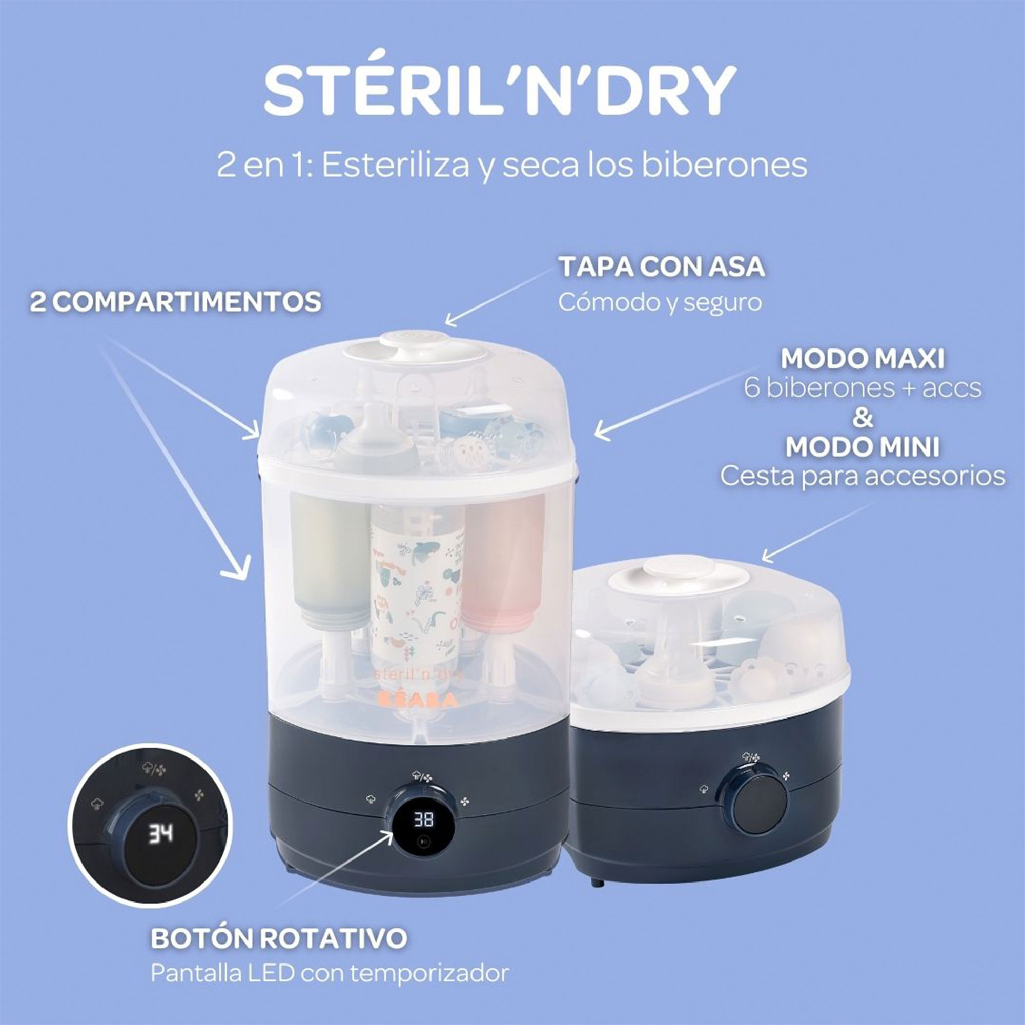 ESTERILIZADOR SECADOR 2 EN 1 STERIL N DRY NIGHT BLUE BEABA ESTERILIZADOR SECADOR 2 EN 1 STERIL N DRY NIGHT BLUE BEABA
