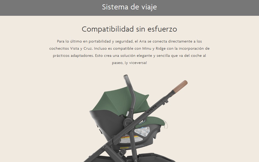 ASIENTO DE AUTO MODELO ARIA PARA VISTA V3 / VISTA V2 / CRUZ V2 / MINU V2 / RIDGE UPPABABY