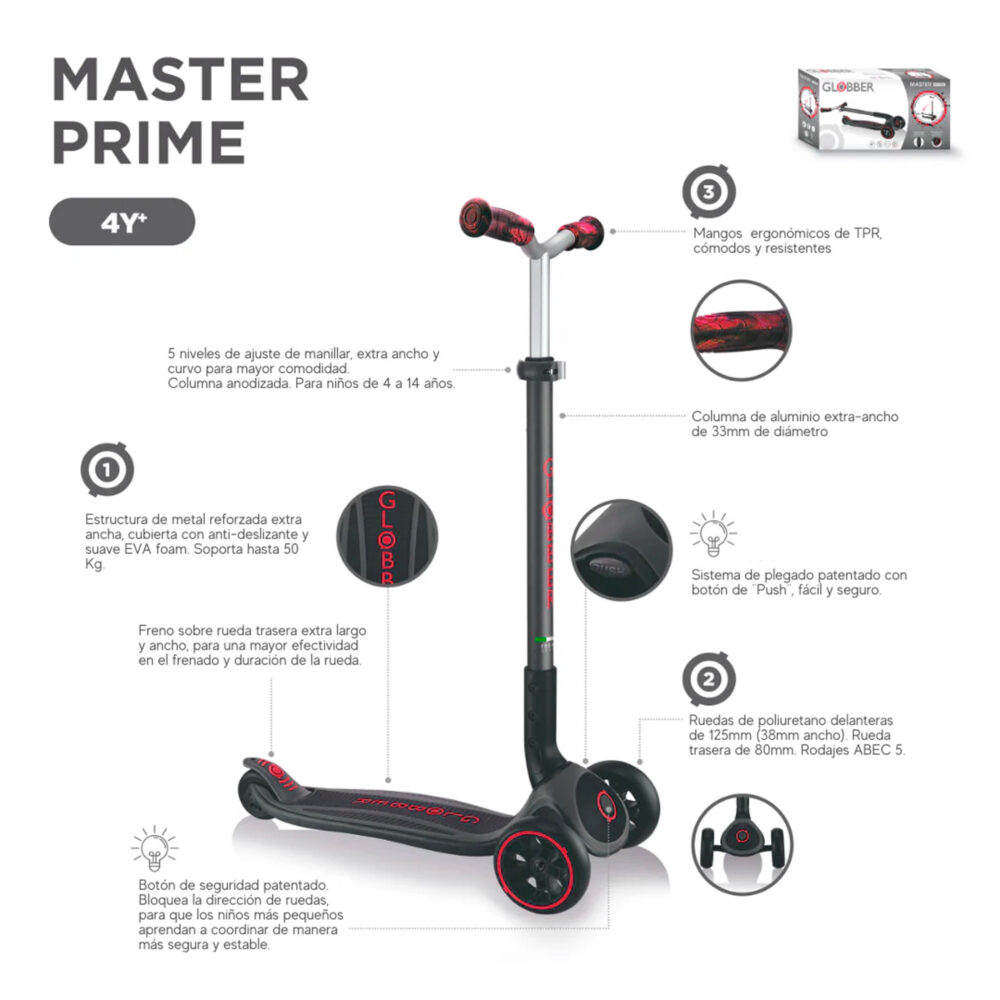SCOOTER MODELO MASTER PRIME PARA NIÑOS DE 4 AÑOS A MÁS GLOBBER