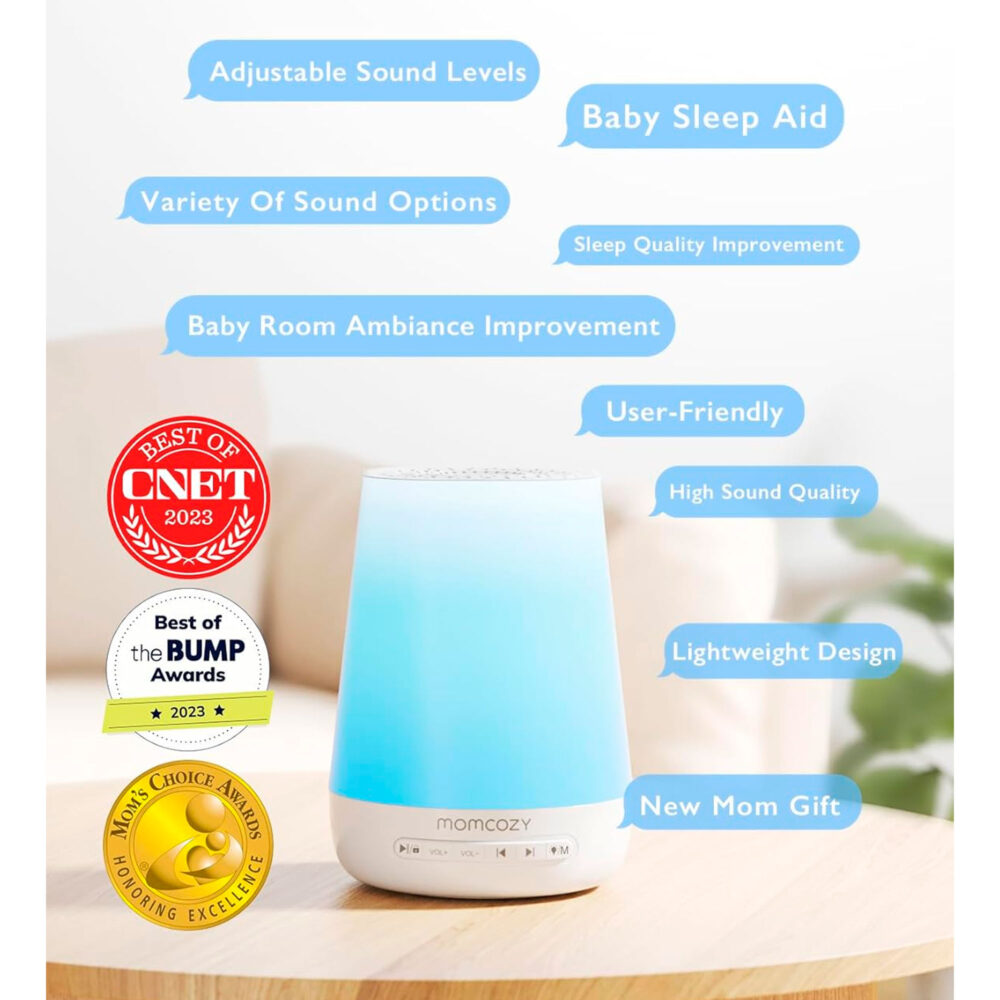 LÁMPARA DE SONIDOS Y RUIDO BLANCO INTELIGENTE PARA BEBÉS MOMCOZY