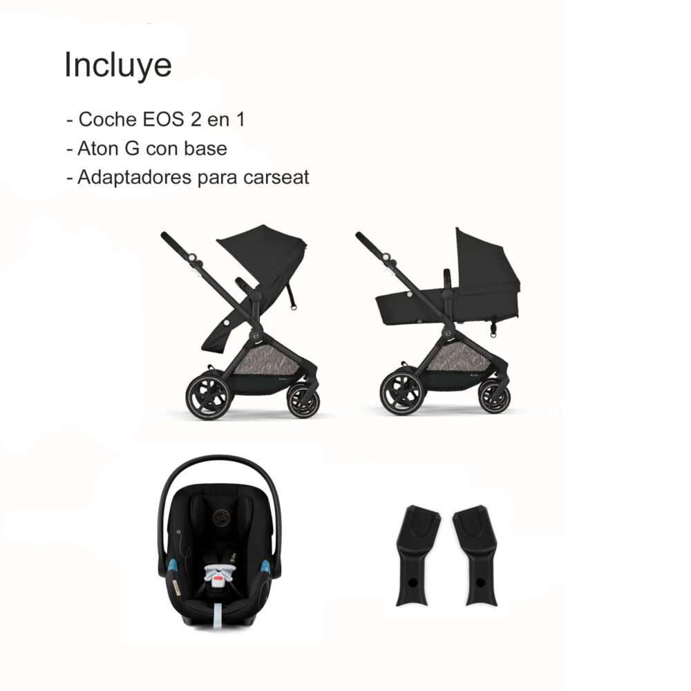 PACK COCHE MODELO EOS BLK 2 EN 1 + CARSEAT ATON G + ADAPTADOR CYBEX