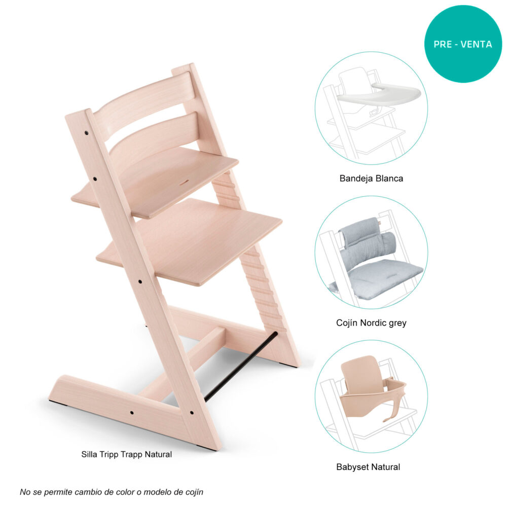 PACK SILLA MODELO TRIPP TRAPP + COJÍN NORDIC + BABYSET + BANDEJA STOKKE