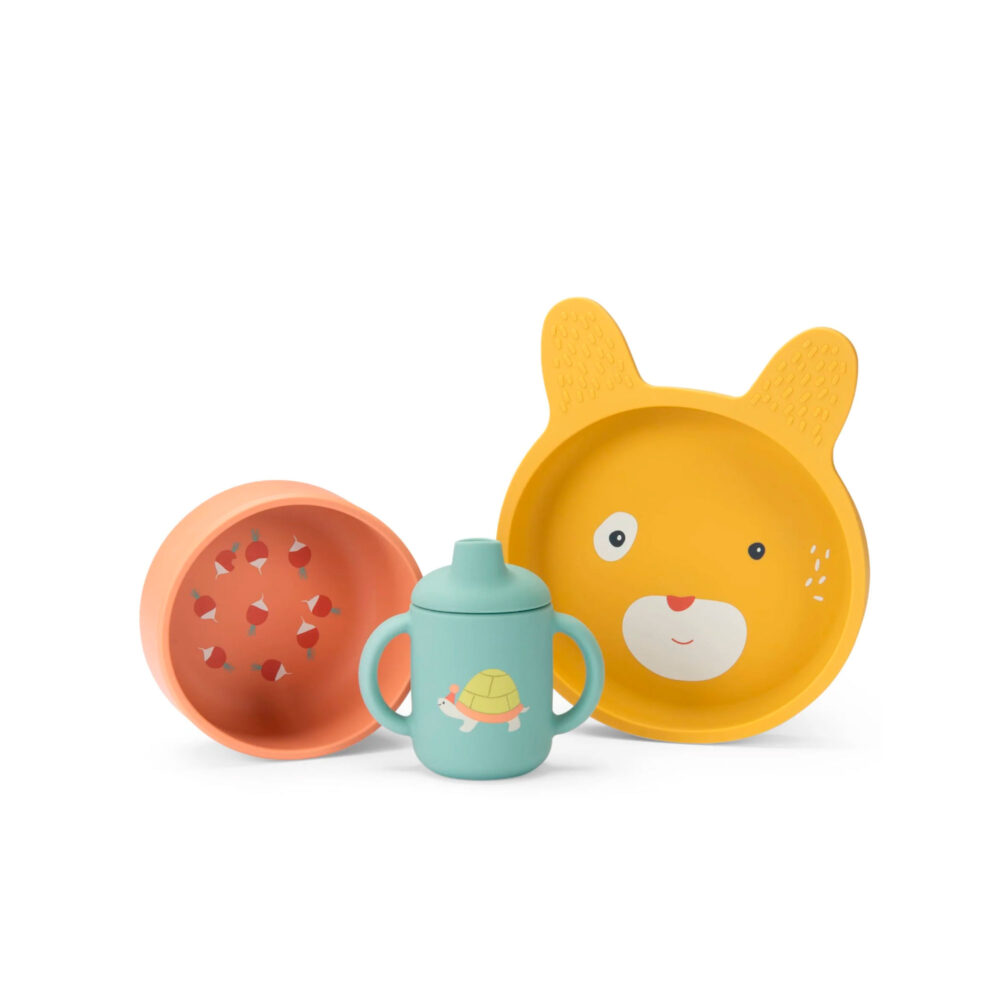 SET DE VAJILLA DE SILICONA COLECCIÓN TRES CONEJITOS