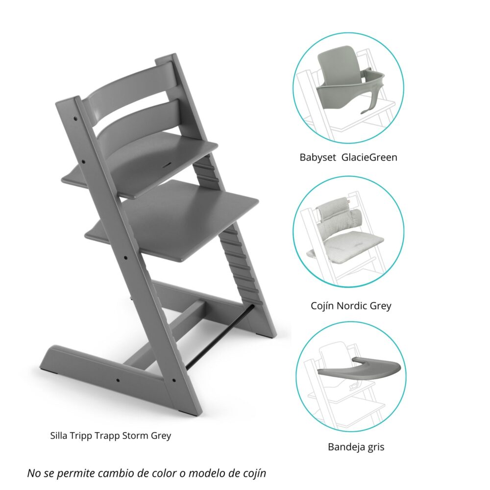 PACK SILLA MODELO TRIPP TRAPP + COJÍN NORDIC + BABYSET + BANDEJA STOKKE