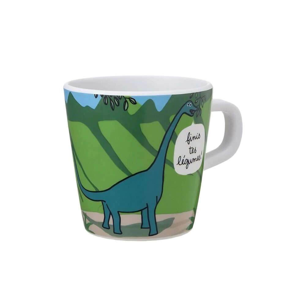 TAZA PEQUEÑA DE MELAMINA "FINIS TES LÉGUMES" LES DINOS PETIT JOUR