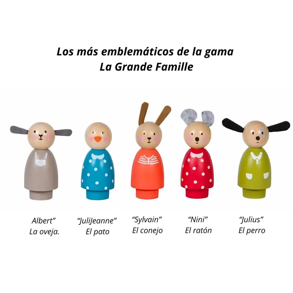 SET DE 5 PERSONAJES DE MADERA LA GRAN FAMILIA MOULIN ROTY