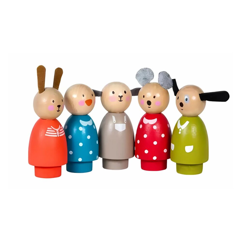 SET DE 5 PERSONAJES DE MADERA LA GRAN FAMILIA MOULIN ROTY