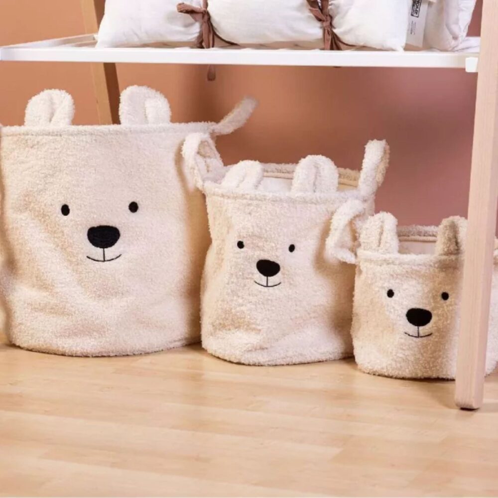 CESTA DE ALMACENAJE DE POLIÉSTER TEDDY BLANCO DE 25 X 20 X 20 CM CHILDHOME