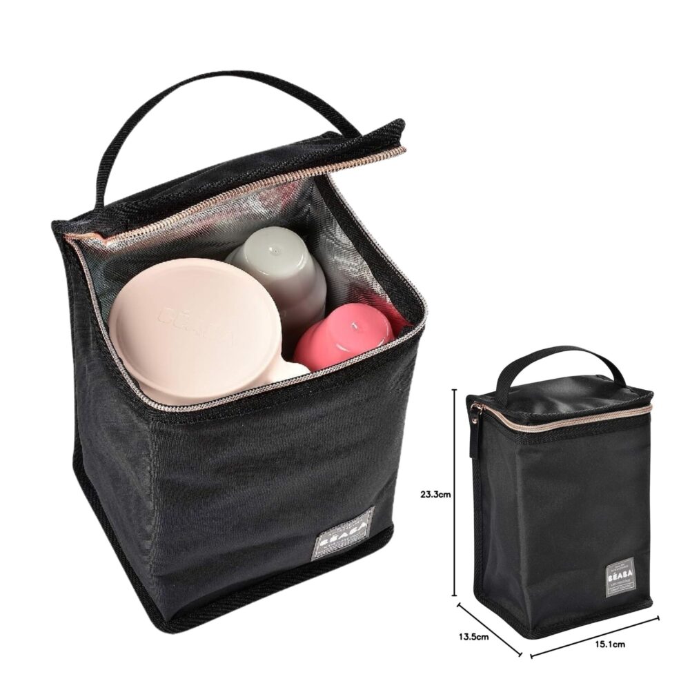 BOLSA ISOTERMICA NEGRO/ROSA ORO PARA COMIDA DE BEBÉ BEABA