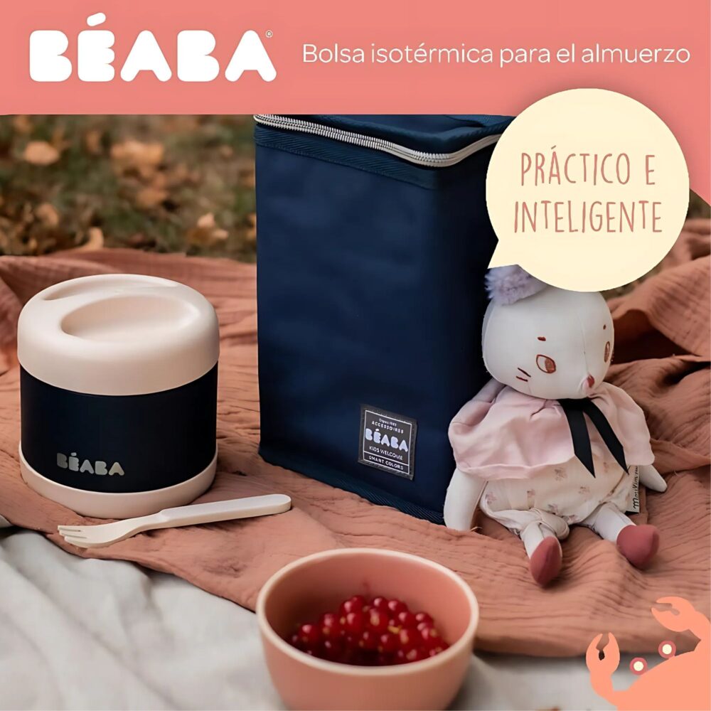 BOLSA ISOTERMICA NEGRO/ROSA ORO PARA COMIDA DE BEBÉ BEABA