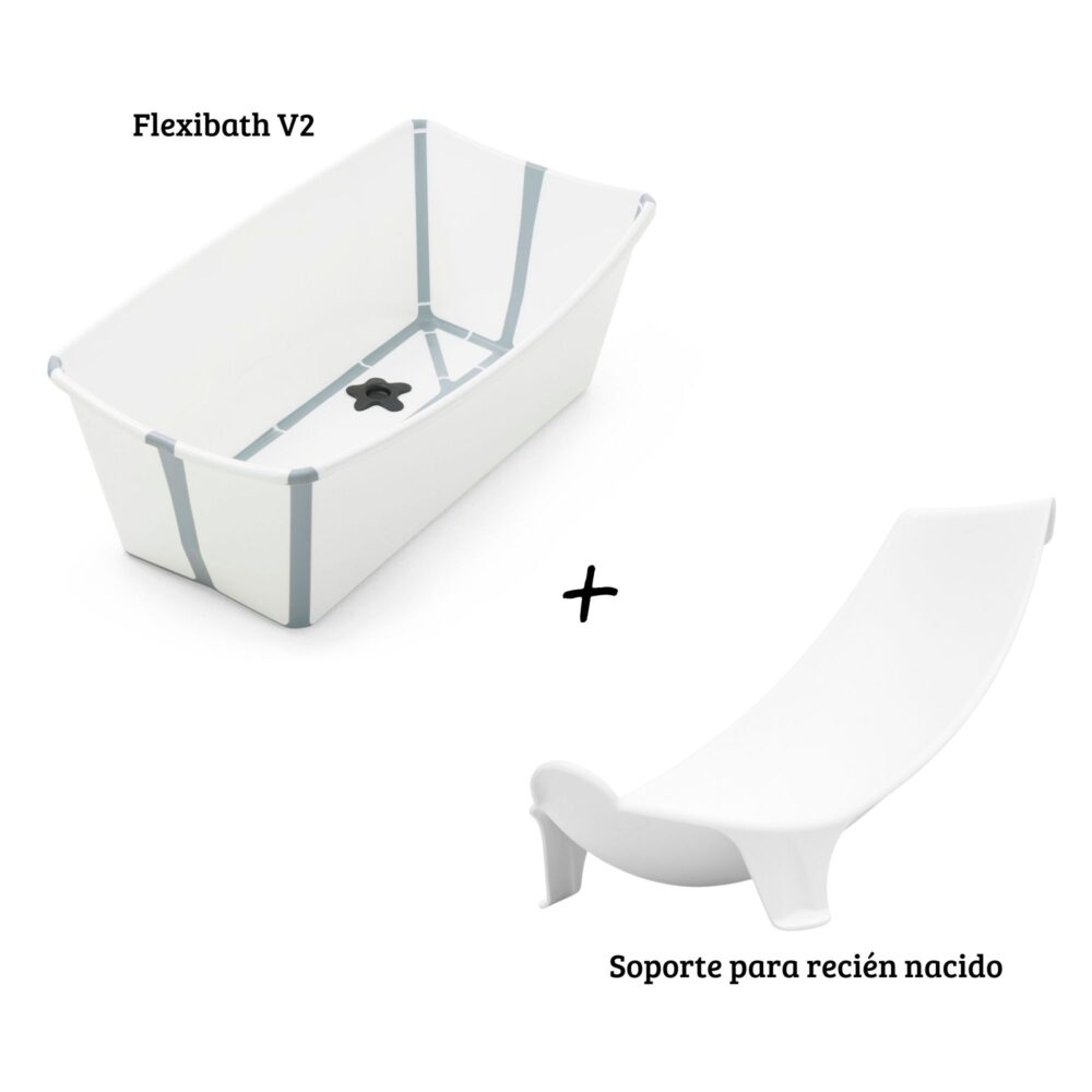 Pack Bañera FlexiBath V2 + Support Newborn Stokke – Confort y Seguridad en el Baño del Bebé - FLEXIBATH GRIS/BLANCO