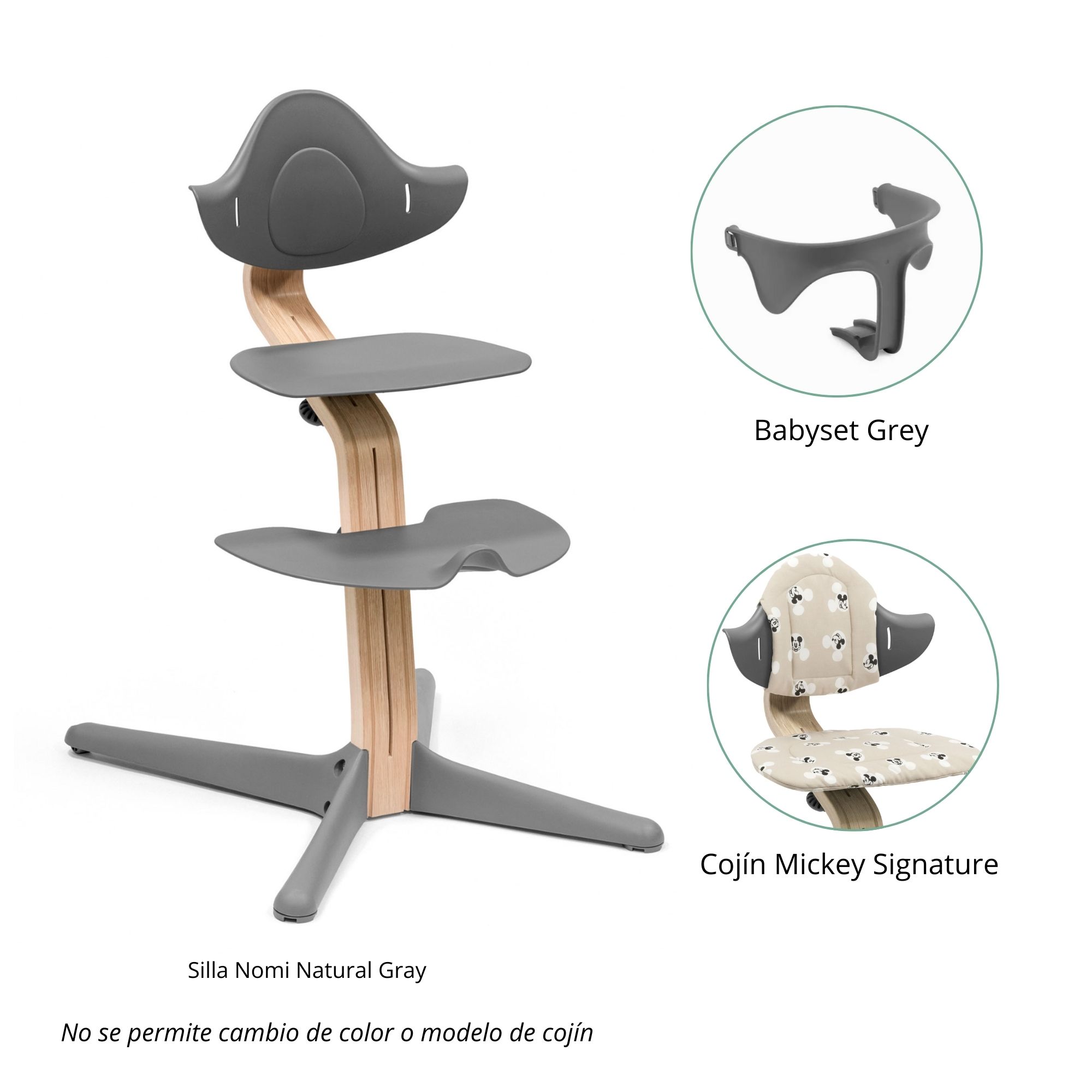 PACK SILLA NOMI + COJÍN+ BABYSET + BANDEJA STOKKE