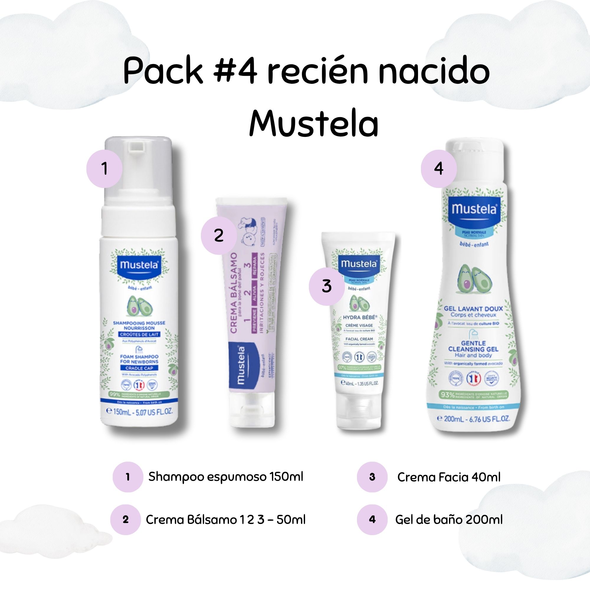 PACK 4 - RECIEN NACIDO CUIDADO DEL BEBÉ MUSTELA