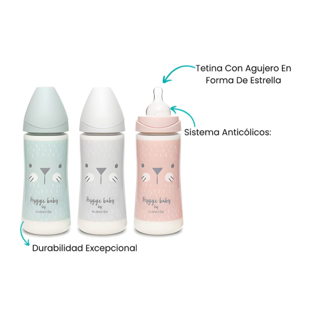 BIBERÓN PREMIUM HYGEE CON TETINA REDONDA FLUJO DENSO 360ML +0M- SUAVINEX