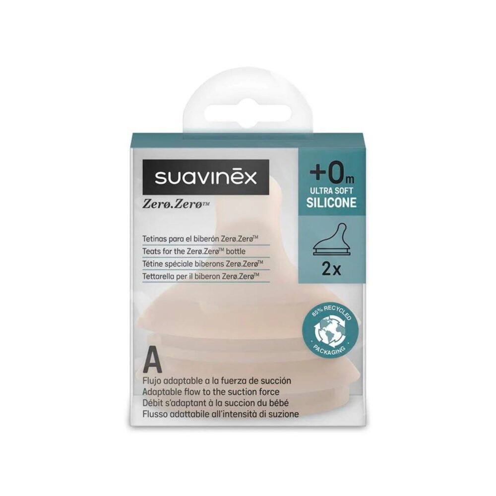 SET DE 2 TETINAS ANTICÓLICOS ZERØ.ZERØ™ FLUJO ADAPTABLE (A) +0 MESES SUAVINEX