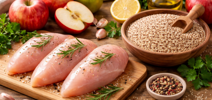 Puré viajero de Pollo, Quinua y Manzana