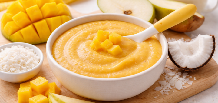 Papilla Refrescante de Mango, Pera y Coco